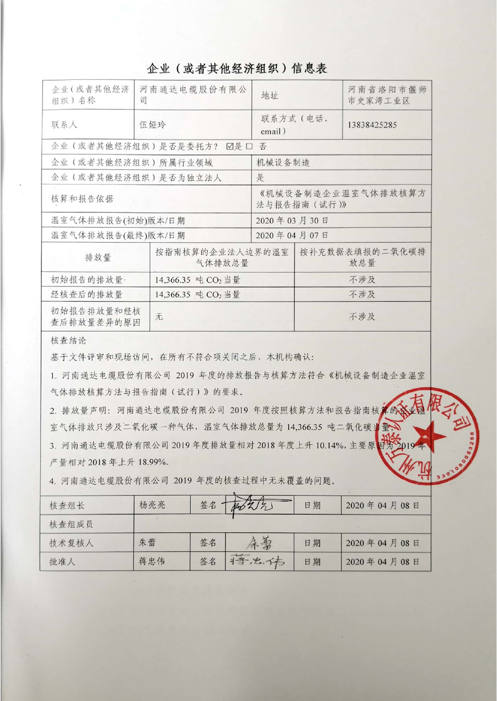 2020樱桃软件污股份溫室氣體排放核查報告